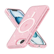 For iPhone 16e Terminator Style Glitter Powder MagSafe Magnetic Phone Case(Pink)