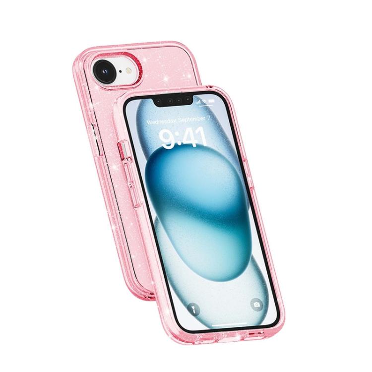 For iPhone 16e Terminator Style Glitter Powder MagSafe Magnetic Phone Case(Pink)