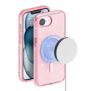 For iPhone 16e Terminator Style Glitter Powder MagSafe Magnetic Phone Case(Pink)