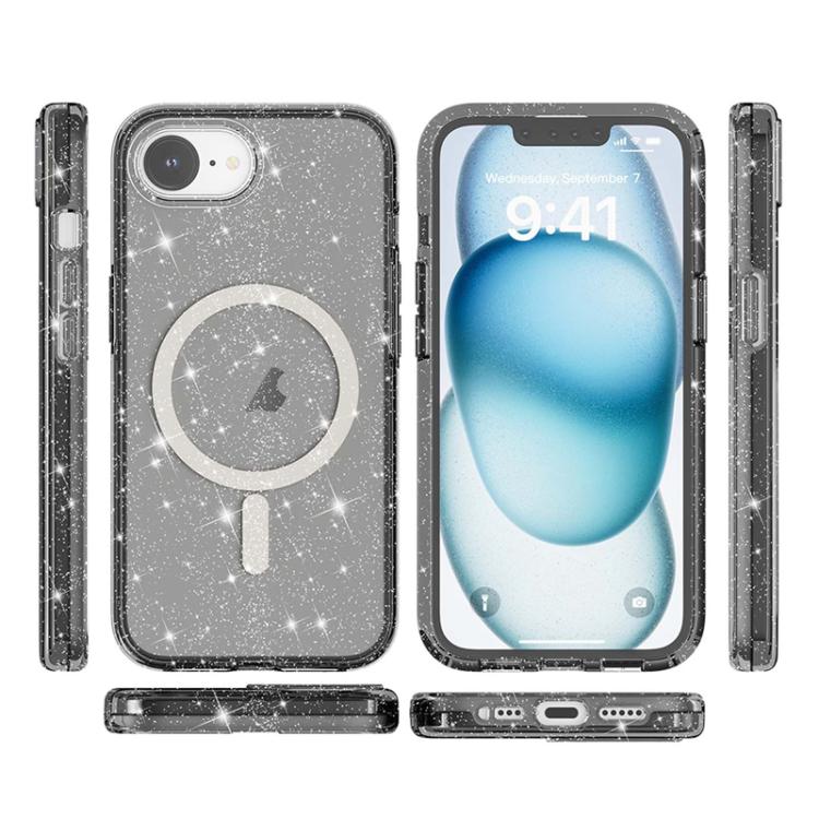 For iPhone 16e Terminator Style Glitter Powder MagSafe Magnetic Phone Case(Black)