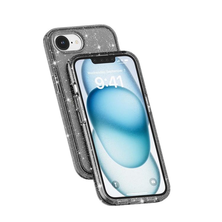 For iPhone 16e Terminator Style Glitter Powder MagSafe Magnetic Phone Case(Black)
