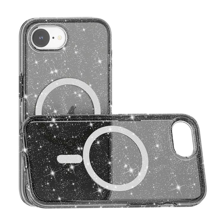 For iPhone 16e Terminator Style Glitter Powder MagSafe Magnetic Phone Case(Black)