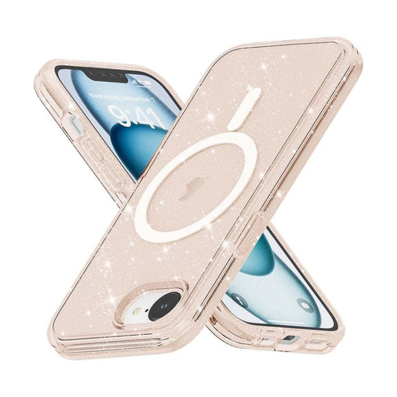 For iPhone 16e Terminator Style Glitter Powder MagSafe Magnetic Phone Case(Gold)
