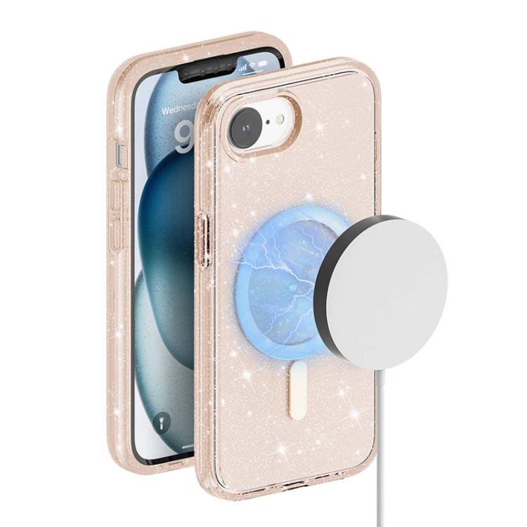 For iPhone 16e Terminator Style Glitter Powder MagSafe Magnetic Phone Case(Gold)