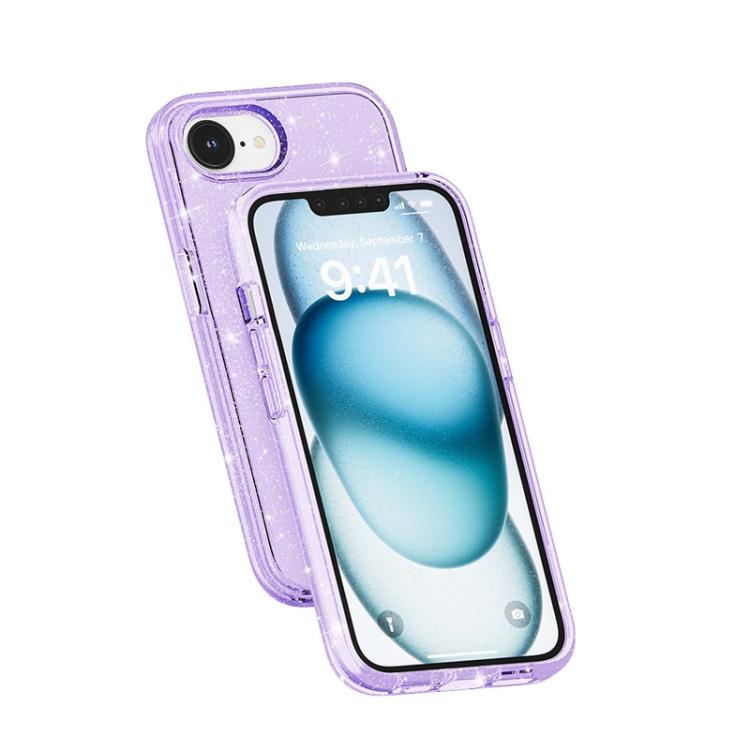 For iPhone 16e Terminator Style Glitter Powder MagSafe Magnetic Phone Case(Purple)