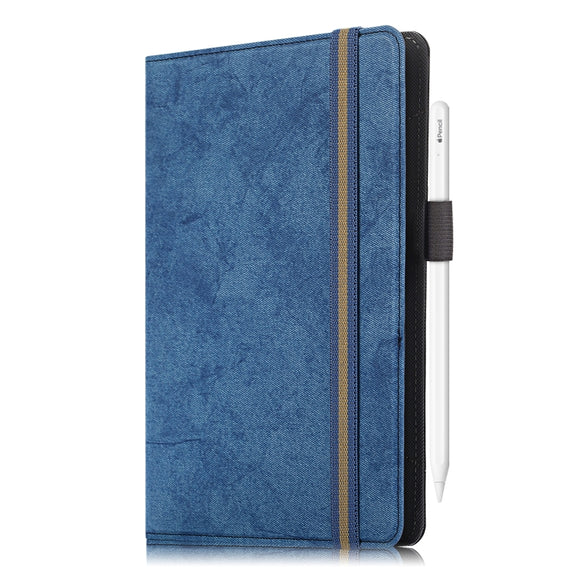 For 7-8 inch Marble Cloth Texture Horizontal Flip Universal Tablet PC Leather Case with Pen Slot & Holder(Dark Blue)