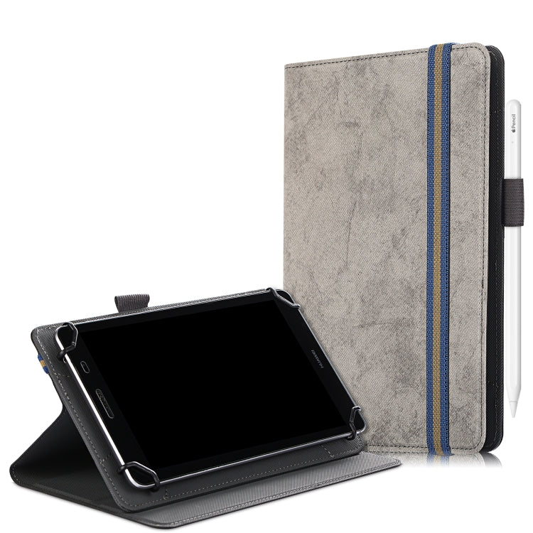 For 7-8 inch Marble Cloth Texture Horizontal Flip Universal Tablet PC Leather Case with Pen Slot & Holder(Grey)