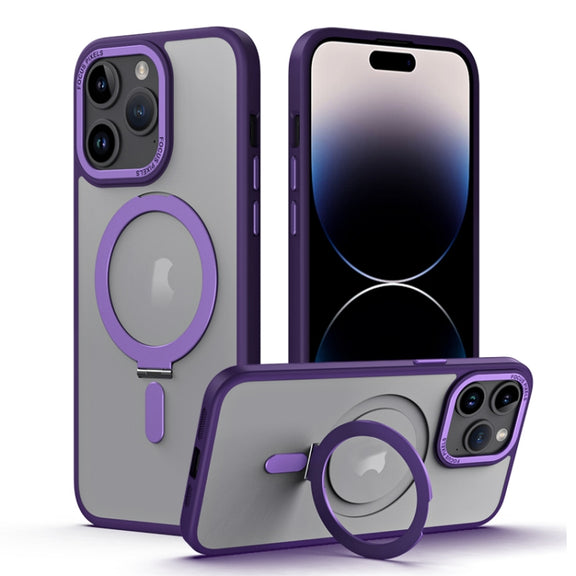 For iPhone 15 Pro Max Skin Feel MagSafe Shockproof Phone Case with Holder(White)