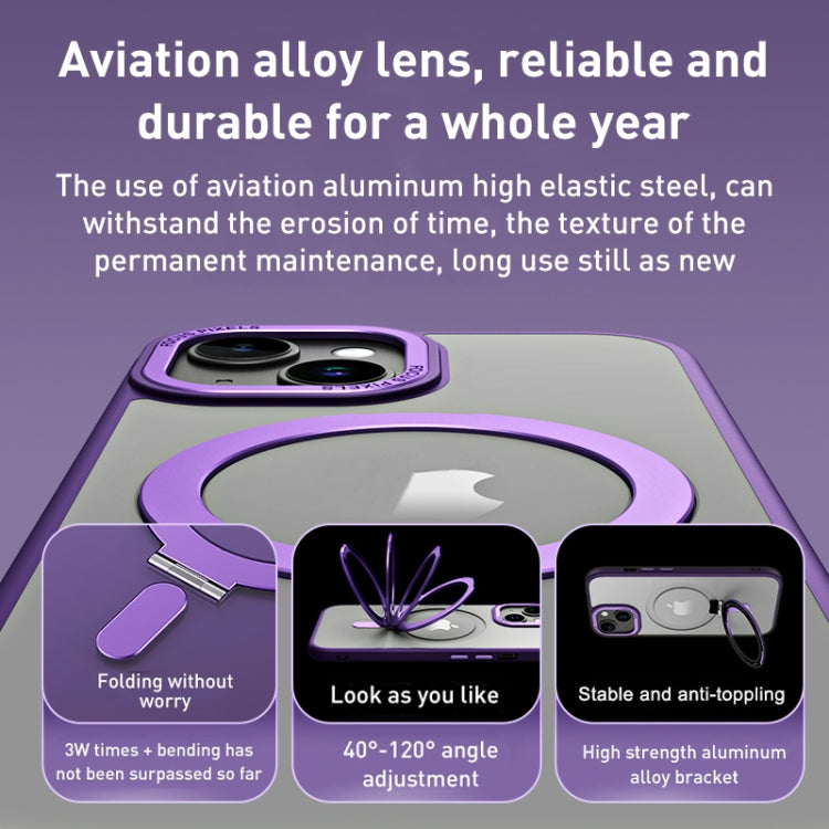 For iPhone 15 Skin Feel MagSafe Shockproof Phone Case with Holder(White)