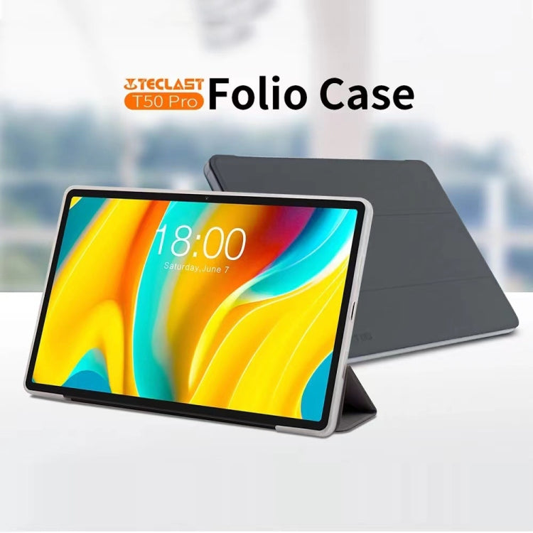 For Teclast T50 Pro 3-Fold Holder Folio Leather Tablet Smart Case(Grey)
