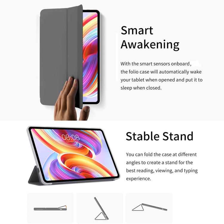 For Teclast T40S 3-Fold Holder Folio Leather Tablet Smart Case(Grey)