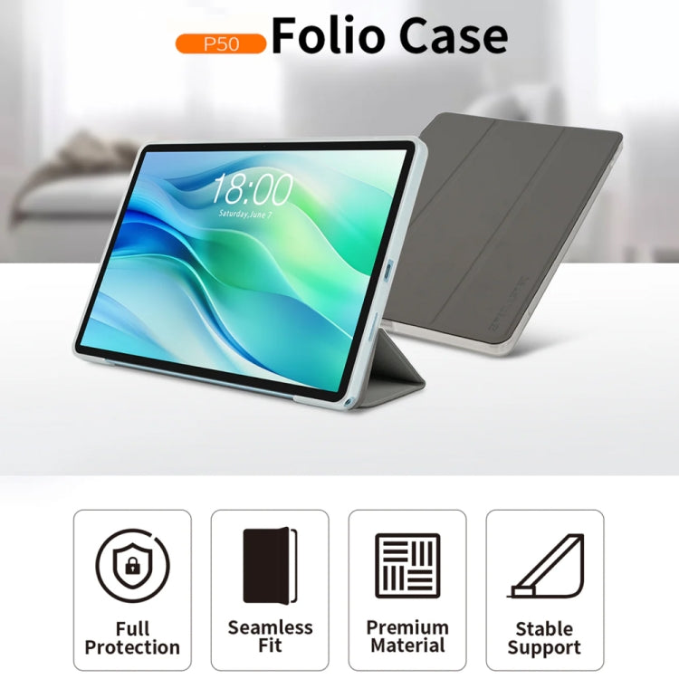 For Teclast P50 3-Fold Holder Folio Leather Tablet Smart Case(Grey)