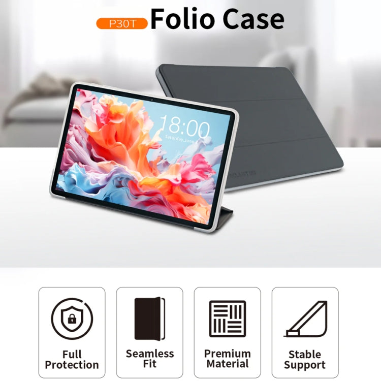 For Teclast P30T 3-Fold Holder Folio Leather Tablet Smart Case(Grey)