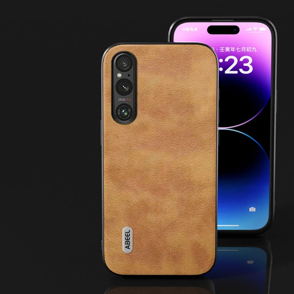 For Sony Xperia 1 V ABEEL Retro Litchi Texture PU Phone Case(Brown)