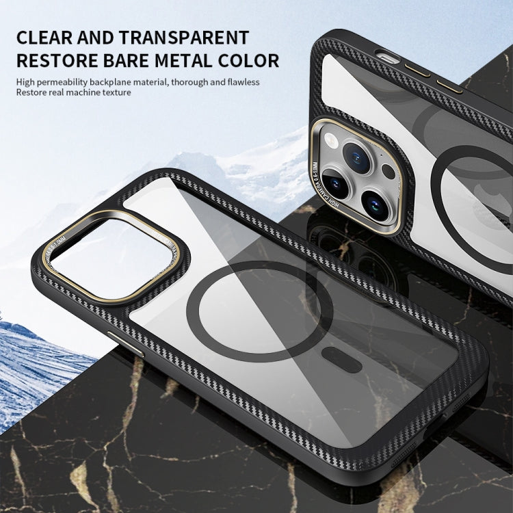 For iPhone 13 MagSafe Carbon Fiber Transparent Back Panel Phone Case(Green)