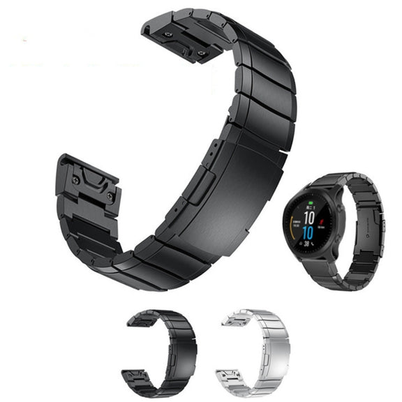 For Garmin Instinct 2X Solar Tortoise Shell Stainless Steel Watch Band(Black)