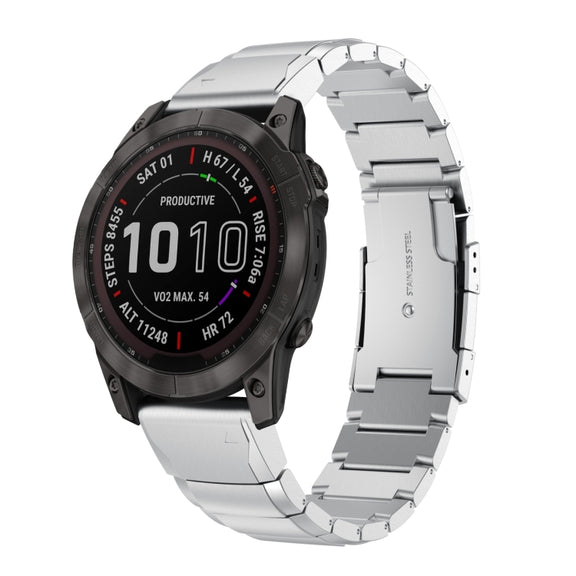 For Garmin Fenix 7 Pro 47mm Tortoise Shell Stainless Steel Watch Band(Sliver)