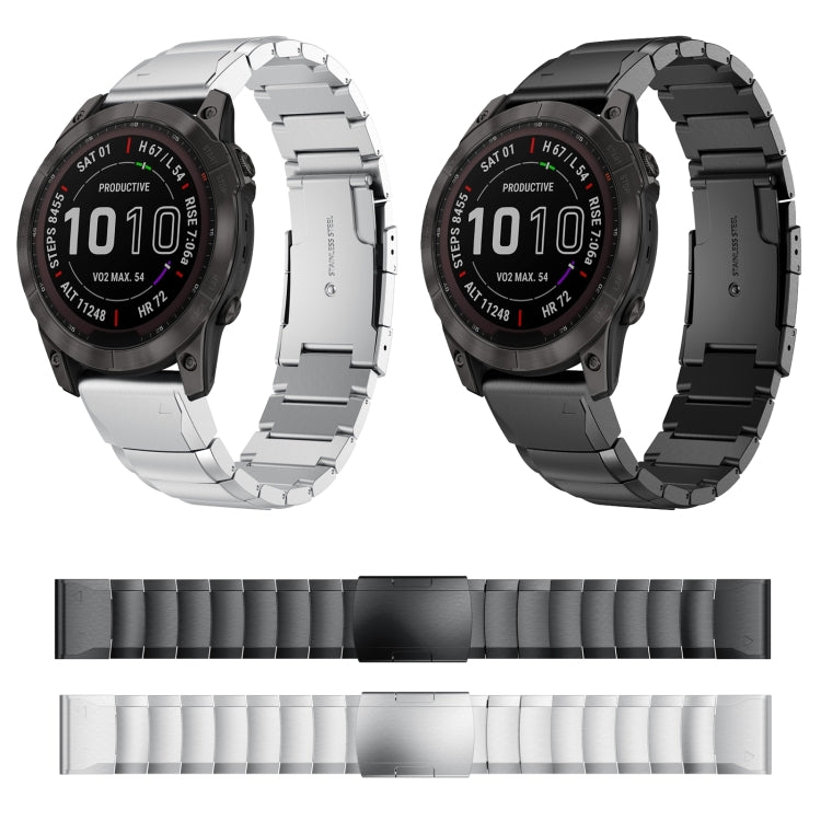 For Garmin Fenix 7 Pro 47mm Tortoise Shell Stainless Steel Watch Band(Sliver)