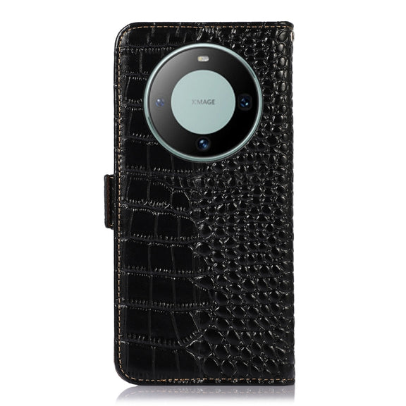 For Huawei Mate 60 Crocodile Top Layer Cowhide Leather Phone Case(Black)