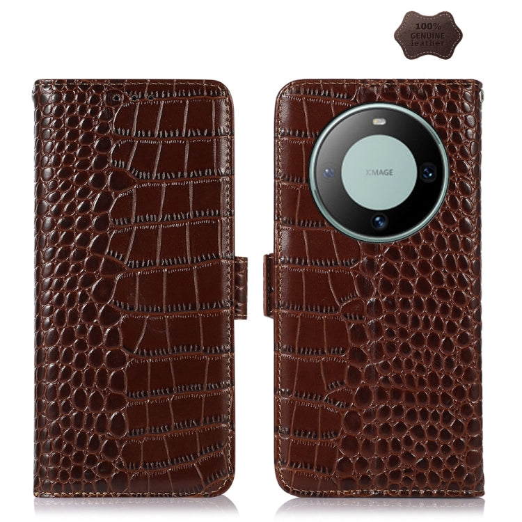 For Huawei Mate 60 Crocodile Top Layer Cowhide Leather Phone Case(Brown)