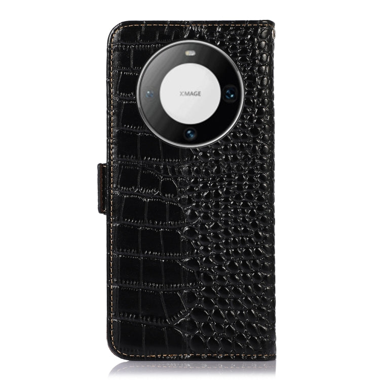 For Huawei Mate 60 Pro Crocodile Top Layer Cowhide Leather Phone Case(Black)