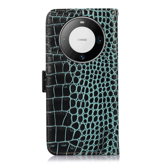 For Huawei Mate 60 Pro Crocodile Top Layer Cowhide Leather Phone Case(Green)