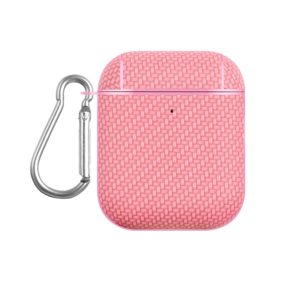 For AirPods 1 / 2 Woven Skin Texture PC TWS Earphone Protective Case(Pink)
