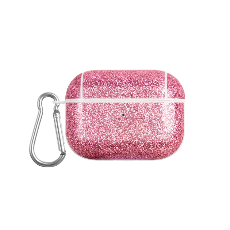 For AirPods Pro Glitter Powder Skin Texture PC TWS Earphone Case(Rose Red)