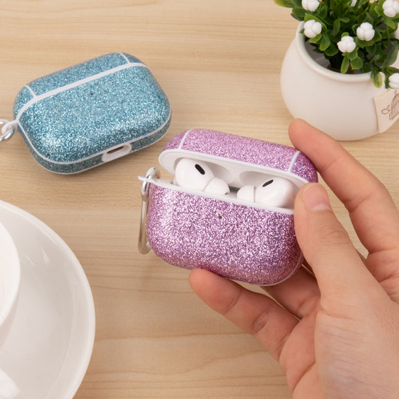 For AirPods 1 / 2 Glitter Powder Skin Texture PC TWS Earphone Case(Blue)