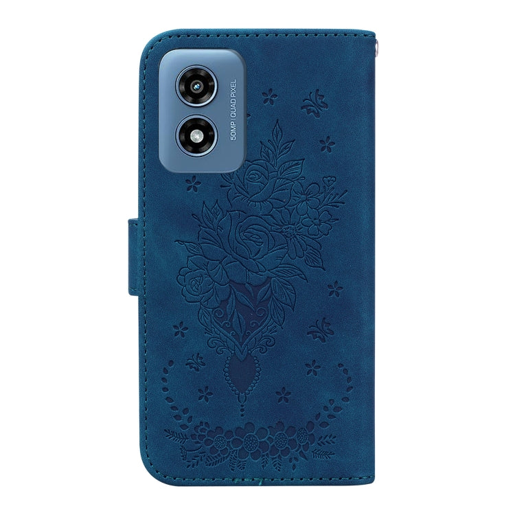 For Motorola Moto G Play 4G 2024 Butterfly Rose Embossed Leather Phone Case(Blue)