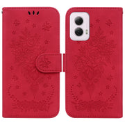 For Motorola Moto G Power 5G 2024 Butterfly Rose Embossed Leather Phone Case(Red)