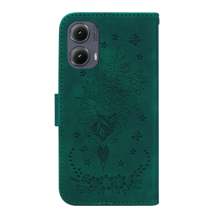 For Motorola Edge 2024 Butterfly Rose Embossed Leather Phone Case(Green)