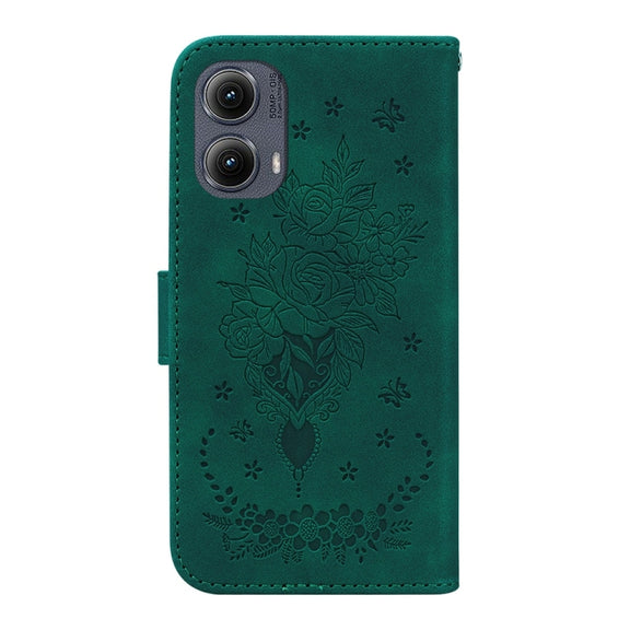For Motorola Edge 2024 Butterfly Rose Embossed Leather Phone Case(Green)