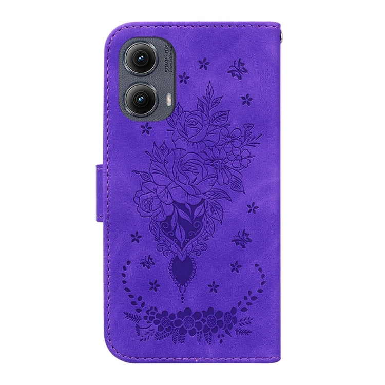 For Motorola Edge 2024 Butterfly Rose Embossed Leather Phone Case(Purple)