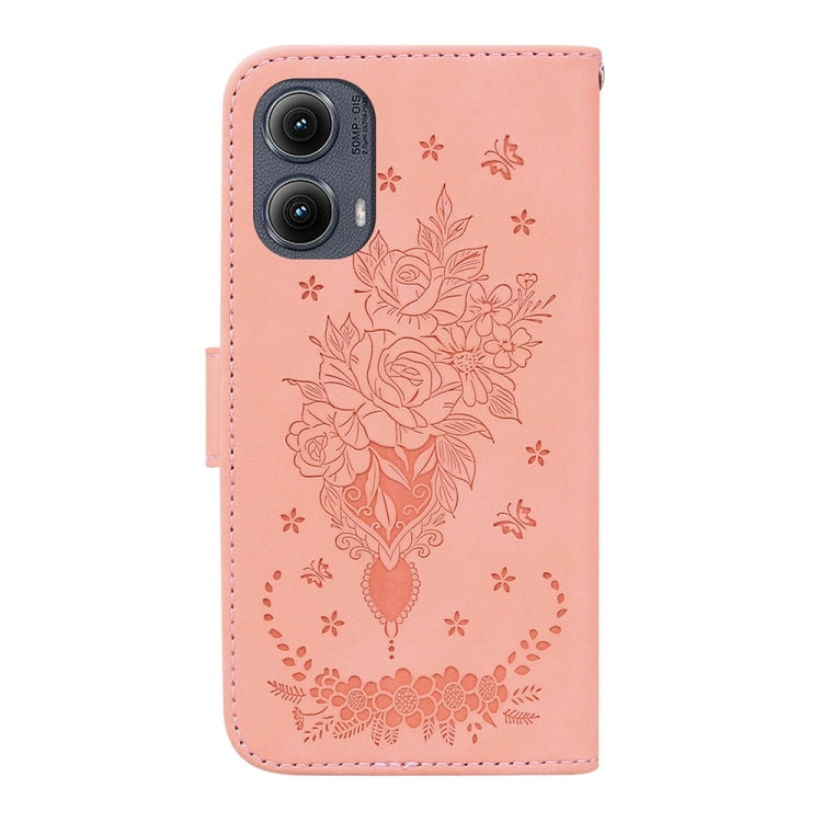For Motorola Edge 2024 Butterfly Rose Embossed Leather Phone Case(Pink)