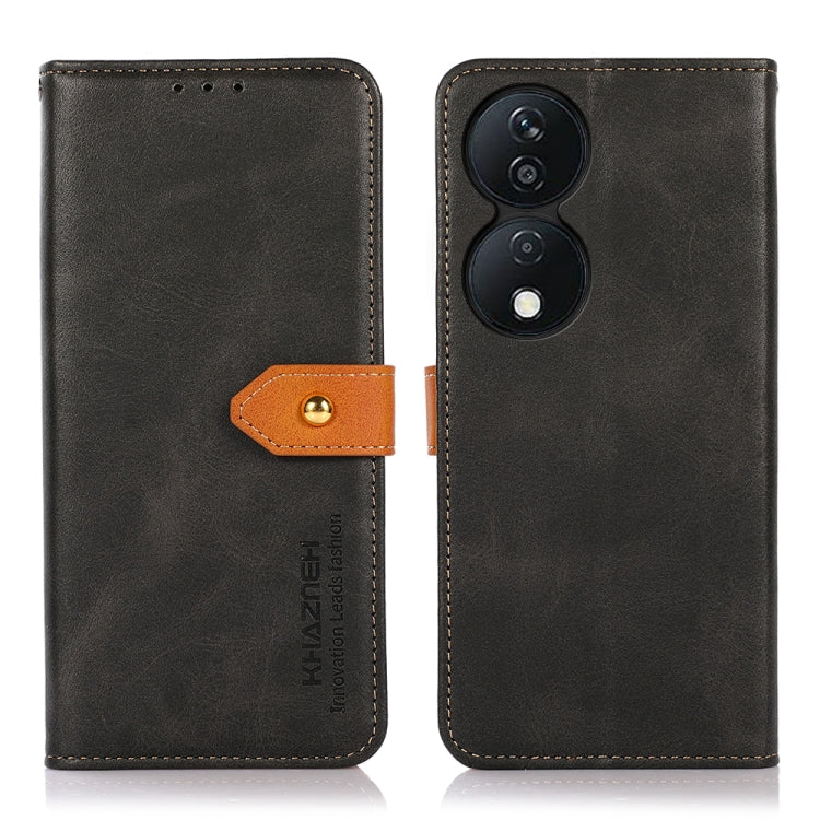 For Honor X7B / Huawei Enjoy 50 Plus KHAZNEH Dual-color Cowhide Texture Flip Leather Phone Case(Black)