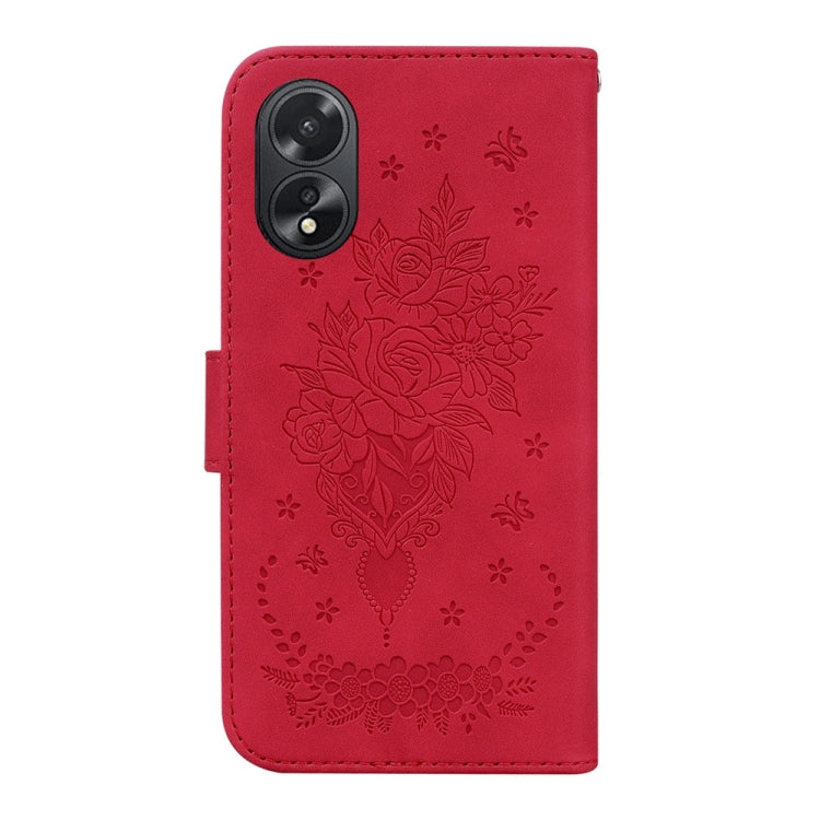 For OPPO A38 4G / A18 Butterfly Rose Embossed Leather Phone Case(Red)