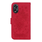 For OPPO A38 4G / A18 Butterfly Rose Embossed Leather Phone Case(Red)