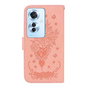 For OPPO Reno11 F Global Butterfly Rose Embossed Leather Phone Case(Pink)
