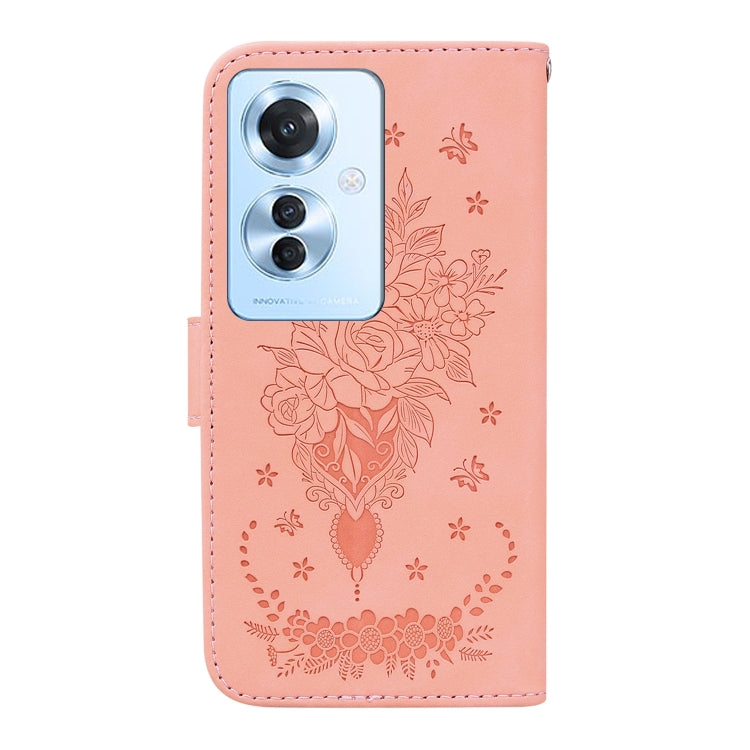 For OPPO Reno11 F Global Butterfly Rose Embossed Leather Phone Case(Pink)