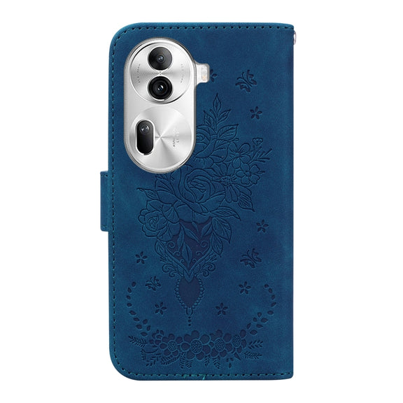 For OPPO Reno11 Pro 5G Global Butterfly Rose Embossed Leather Phone Case(Blue)