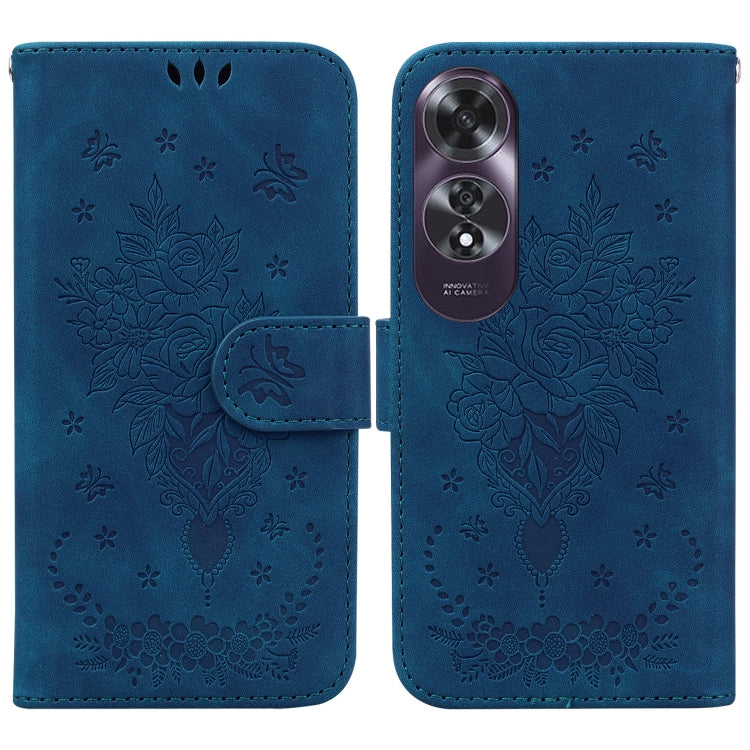 For OPPO A60 4G Butterfly Rose Embossed Leather Phone Case(Blue)