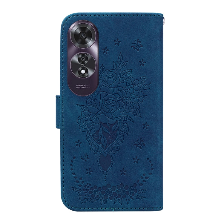 For OPPO A60 4G Butterfly Rose Embossed Leather Phone Case(Blue)