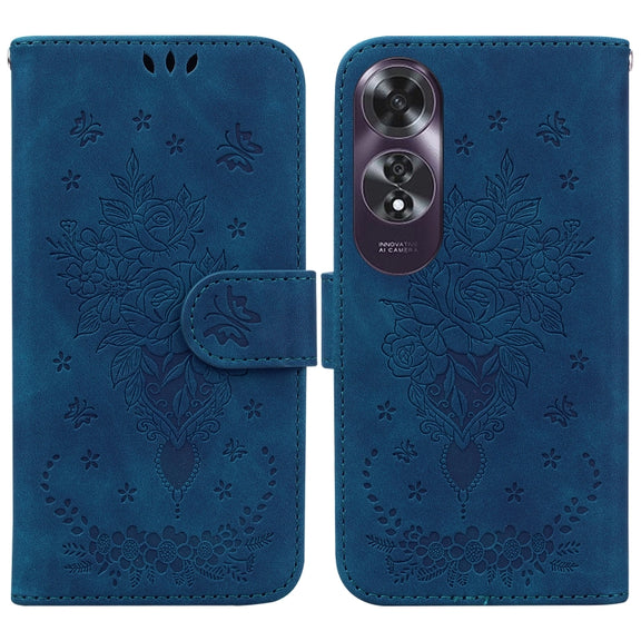 For OPPO A60 4G Butterfly Rose Embossed Leather Phone Case(Blue)