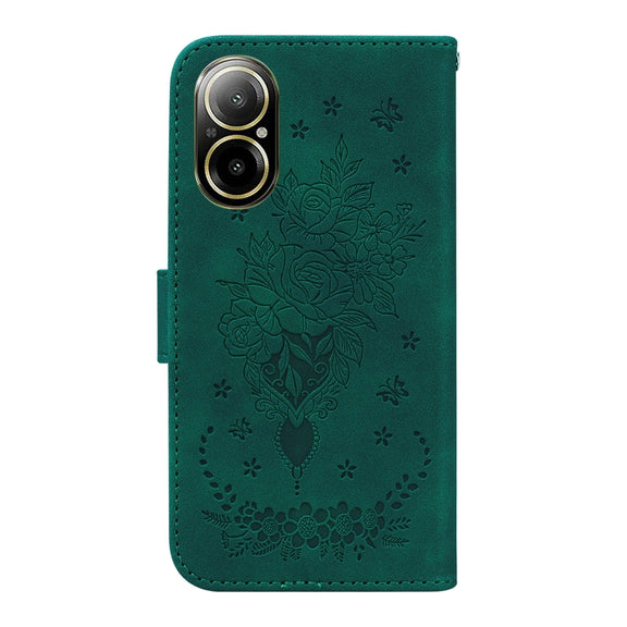For Realme C67 4G Global Butterfly Rose Embossed Leather Phone Case(Green)
