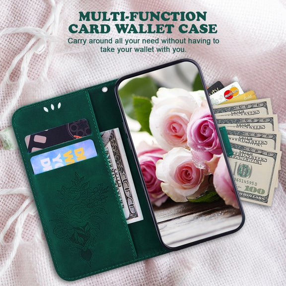 For Realme C67 4G Global Butterfly Rose Embossed Leather Phone Case(Green)