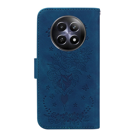 For Realme 12 5G Butterfly Rose Embossed Leather Phone Case(Blue)