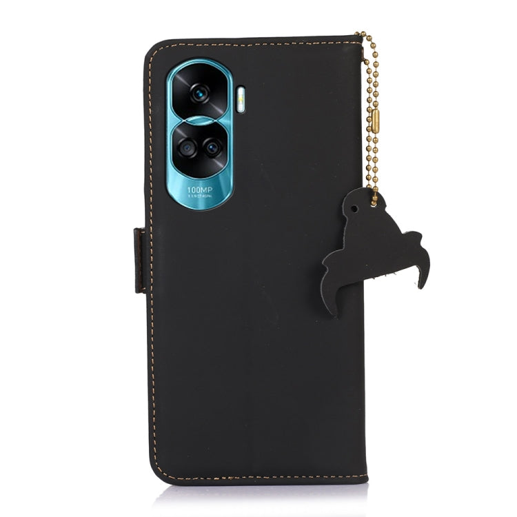 For Honor 90 Lite / X50i 5G Genuine Leather Magnetic RFID Leather Phone Case(Black)