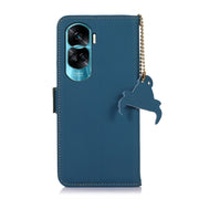 For Honor 90 Lite / X50i 5G Genuine Leather Magnetic RFID Leather Phone Case(Blue)