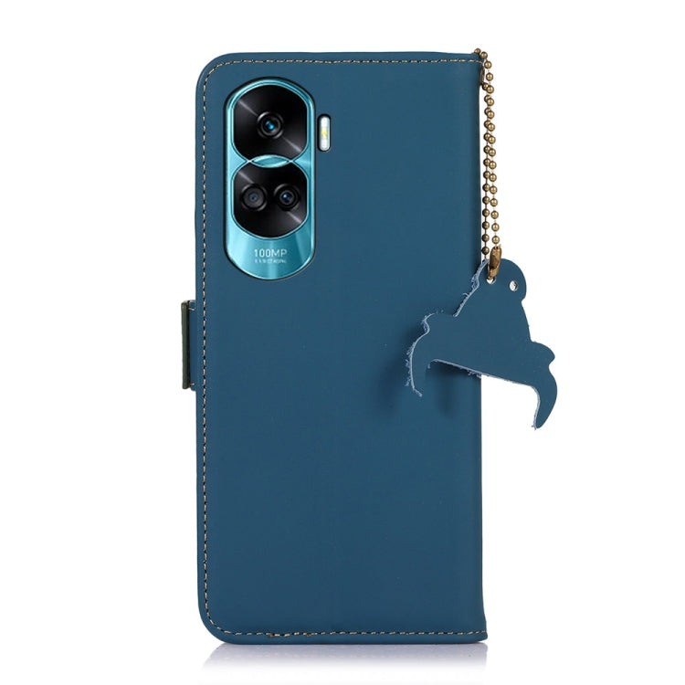 For Honor 90 Lite / X50i 5G Genuine Leather Magnetic RFID Leather Phone Case(Blue)